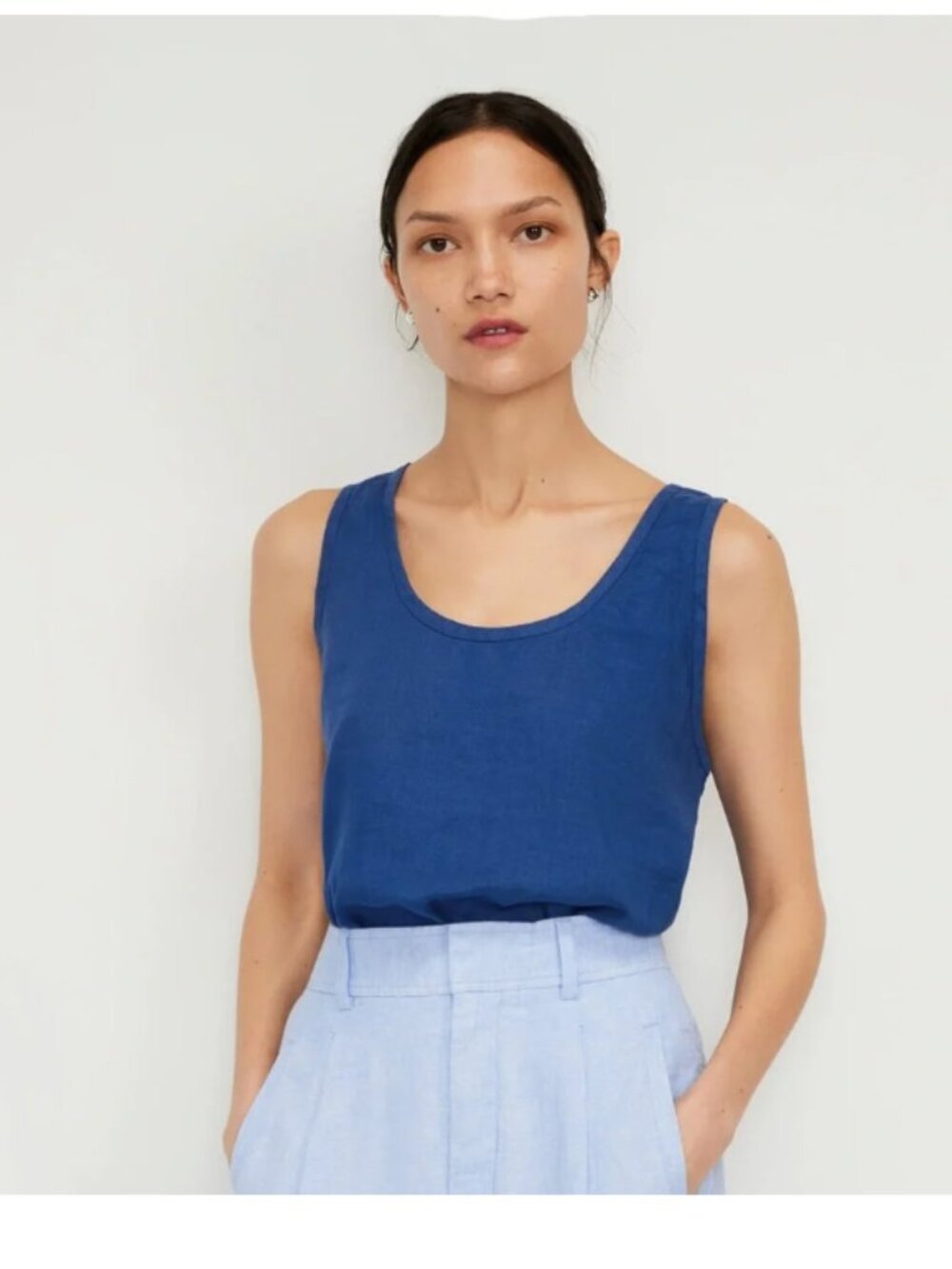 Everlane The Linen Scoop-Neck Tank - Mazarine Blue